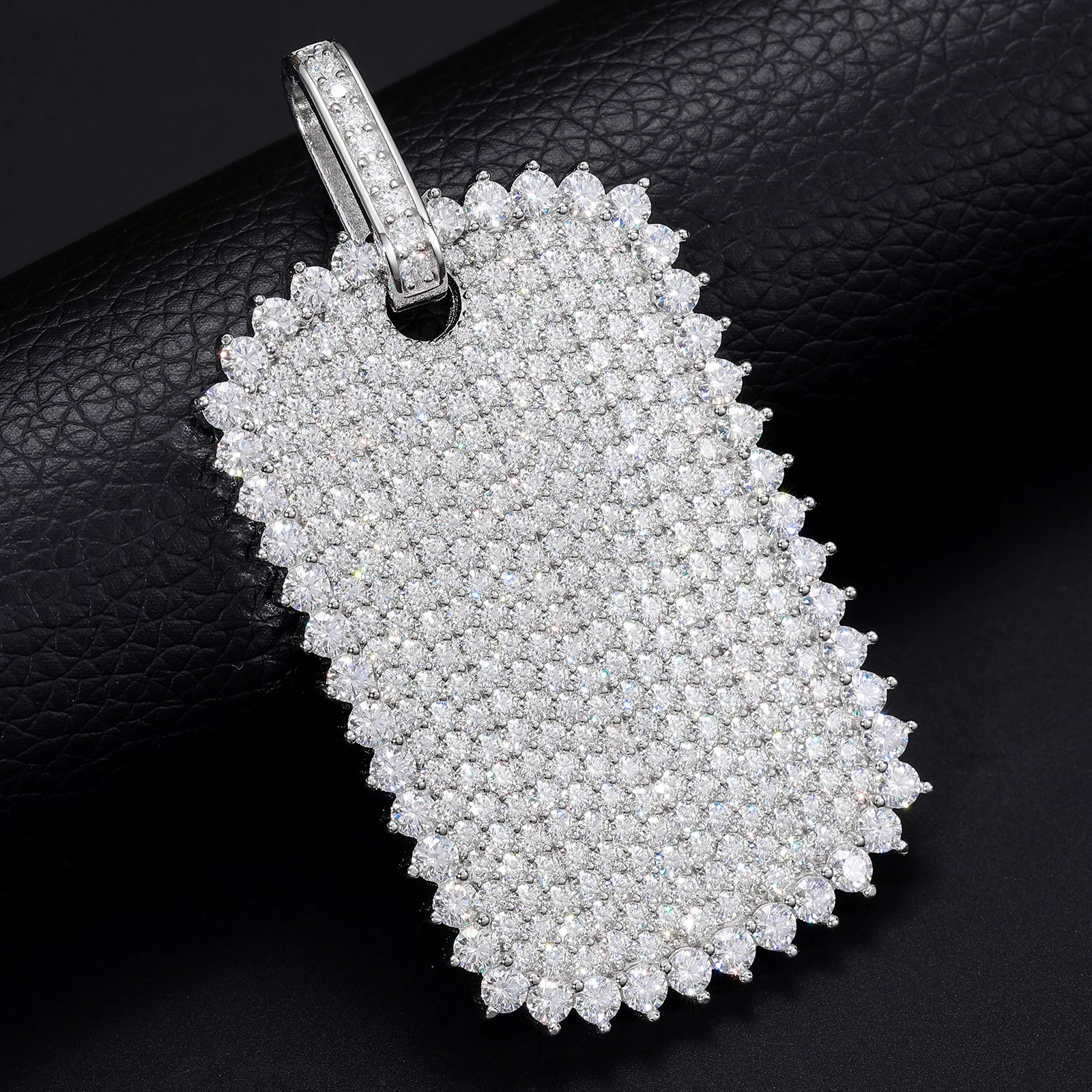 The Spark | VVS Iced Blinged Out Moissanite Diamond Dog Tag 925 Sterling Silver Pendant