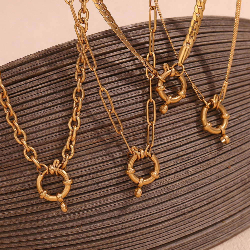 O-Shaped | Spring Buckle 18k Gold No Tarnish Stainless Steel Pendant Necklace