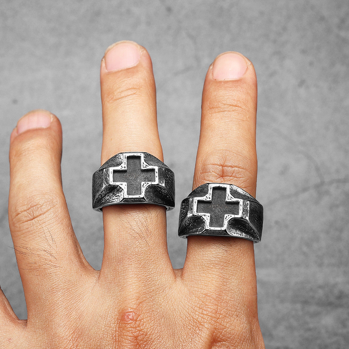 Vintage Black Cross | 316L Stainless Steel Ancient Look Amulet Style Ring