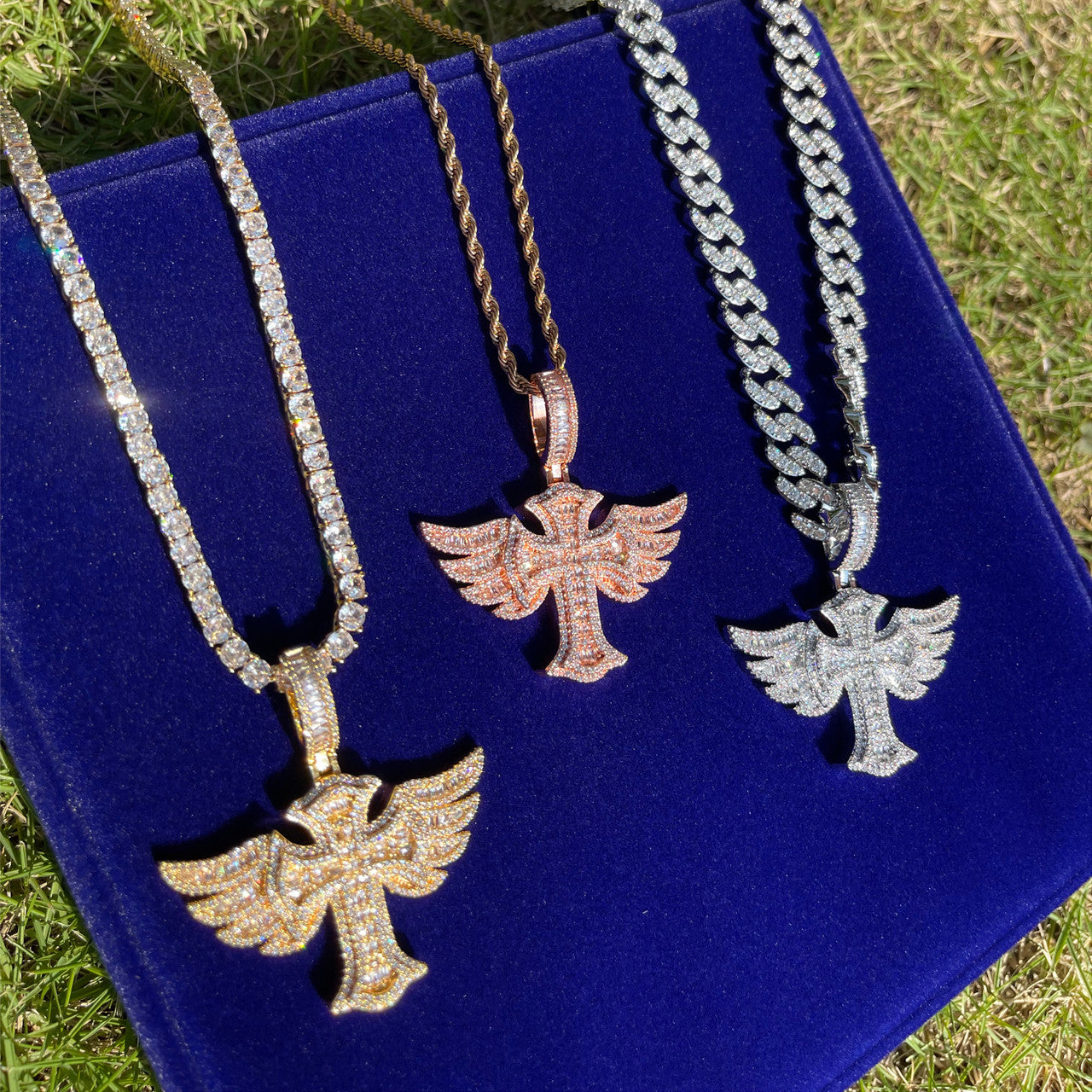 The Savior | VVS Diamond CZ Prong Set Winged Cross Iced Blinged Out Pendant