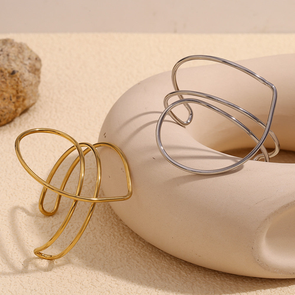 18k Gold Solid Stainless Steel Waterproof Line Heart Bracelet