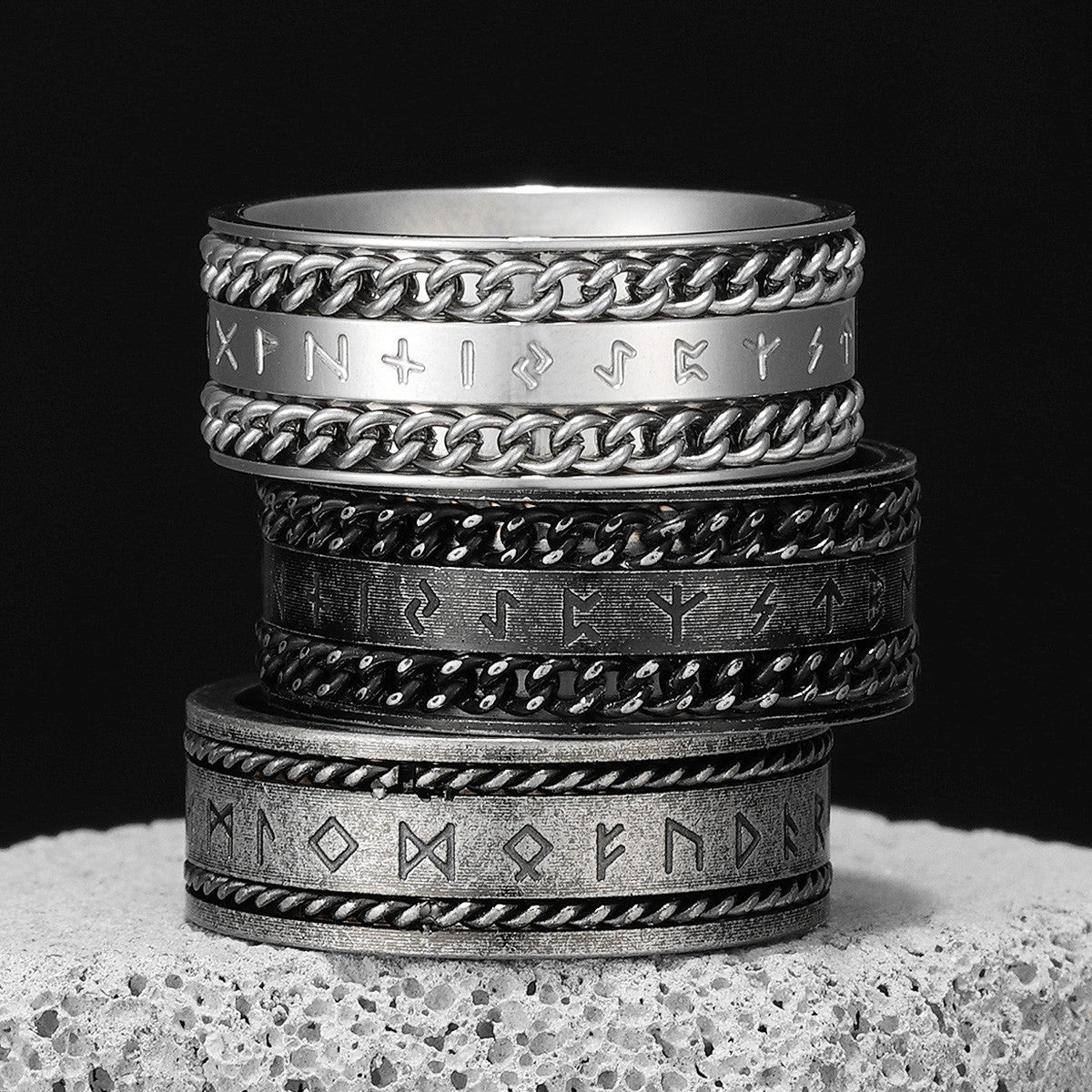 Nordic Viking | 316L Solid Stainless Steel Chain Designer Runes Street Wear Rings