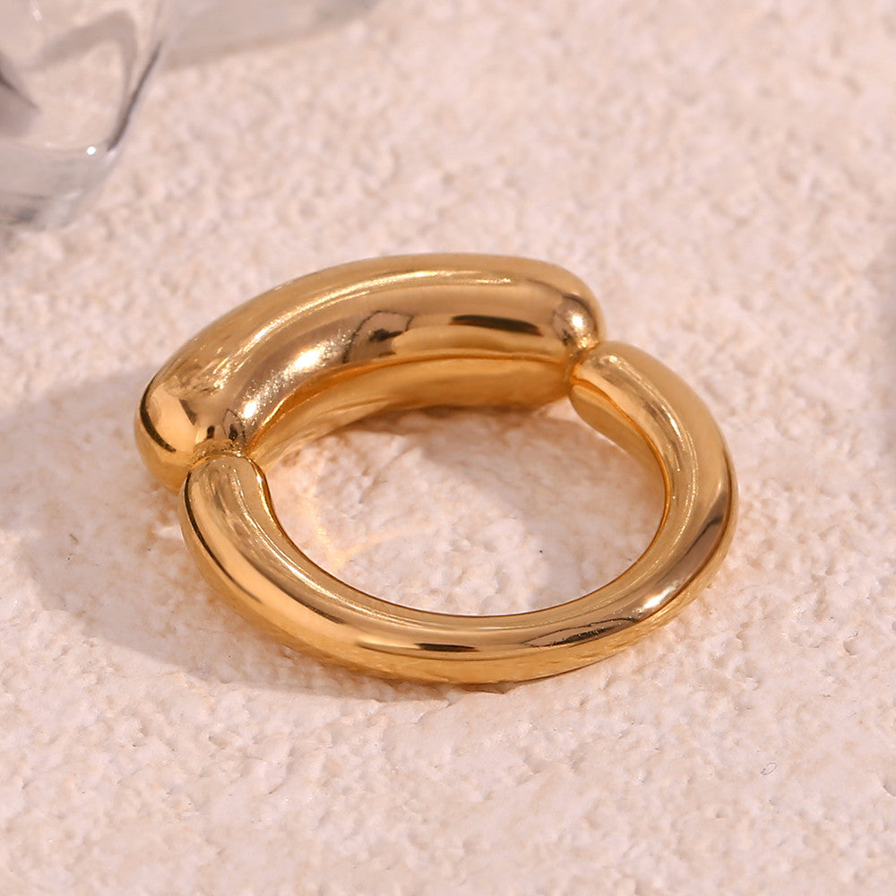 18k Gold Silver Waterproof Casting Mix Color Thick Lines Stainless Steel Rings