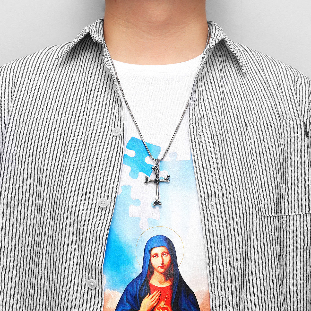 The Bone Doctor | No Fade solid Stainless Steel Hip Hop Bone Cross Pendant