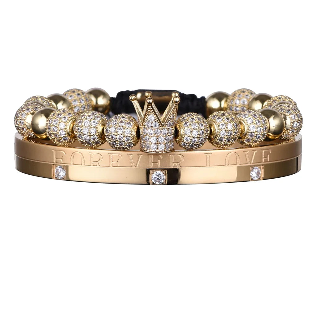 Self Love | 3 Piece VVS Diamond CZ Forever Love Iced Blinged Out Kings Crown Bracelet Set