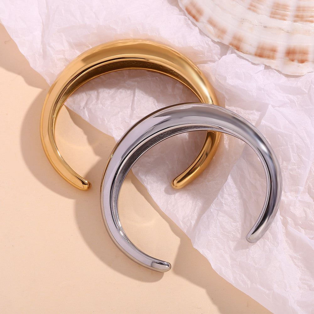 Ladies 18k Gold Smooth Polished Waterproof Stainless Steel Timeless Classic Bangle Bracelet