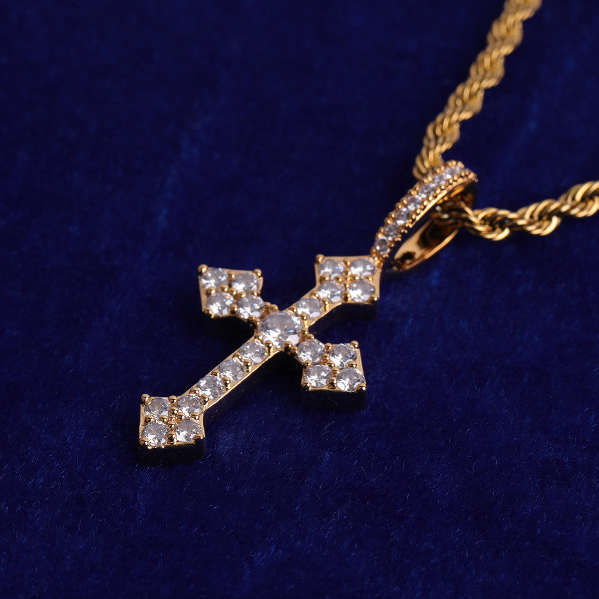 Classic 24k 925 Silver Rose Gold VVS Diamond CZ Arrow Cross Pendant