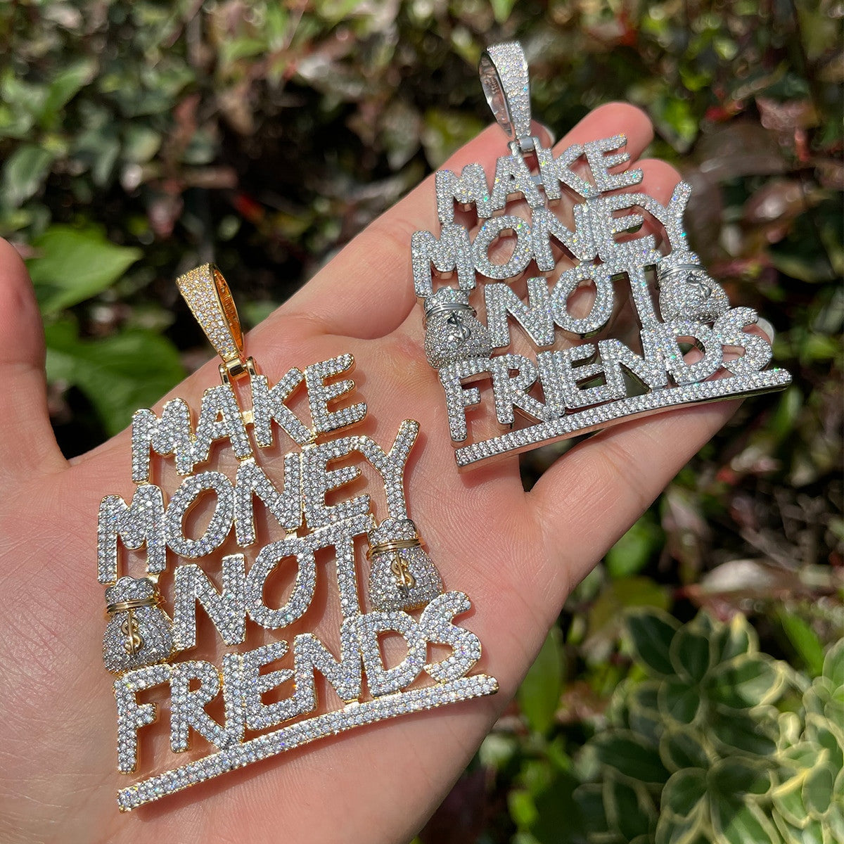 Make Money Not Friends | Iced Blinged Out Hip Hop Pendant Chain Necklace