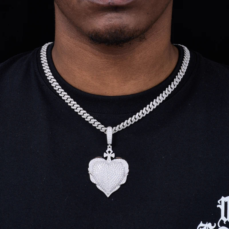 Protected Heart | VVS Moissanite Diamond 925 Silver Ankh Cross Heart Pendant Necklace