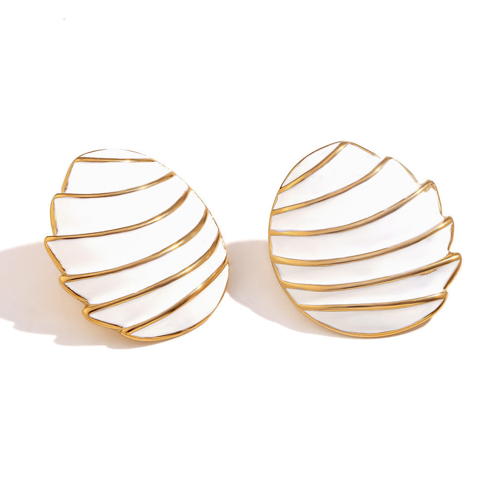 18k Gold Stainless Steel Spiral Conch Scallop White Braided Waterproof Bling Earrings