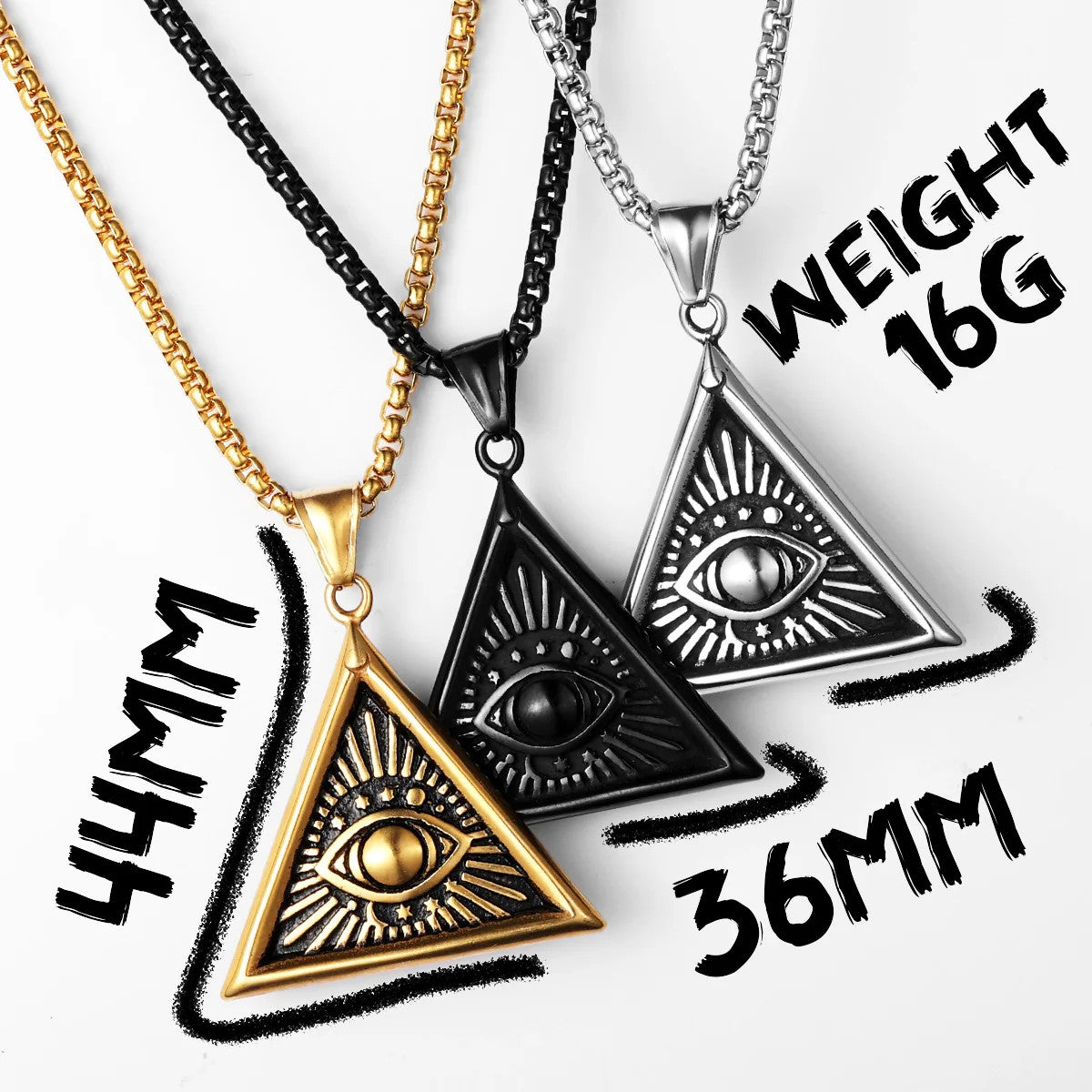 Masonic | 14k Gold Over Solid Stainless Steel Illuminati Eye Amulet Street Wear Pendant