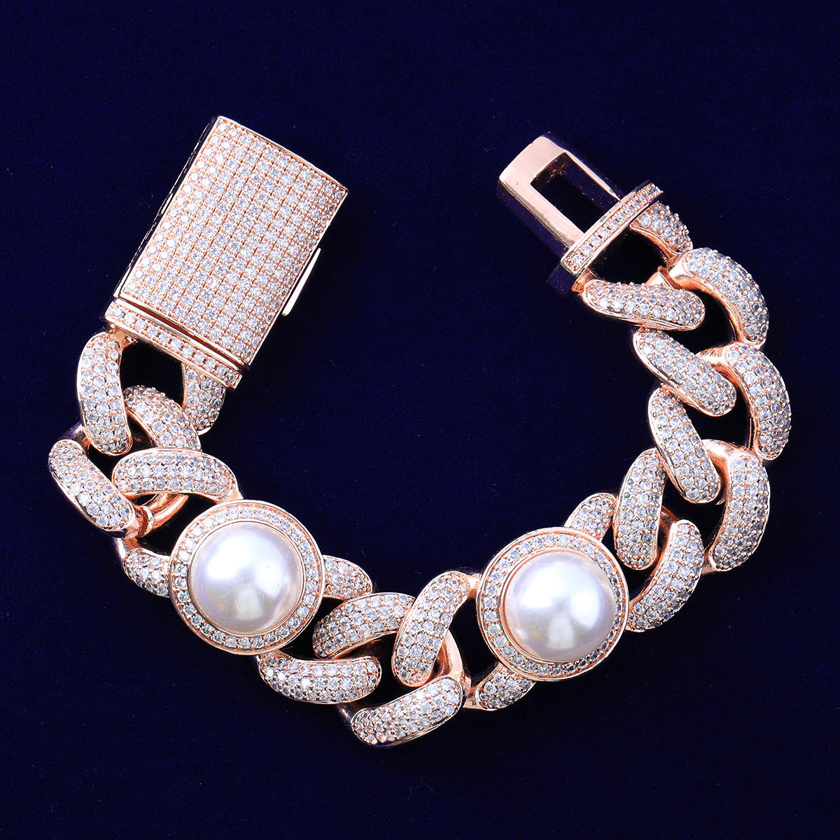 The Cuban Pearl | Hip Hop 24k 925 Silver Rose Gold Designer Chain Bracelet