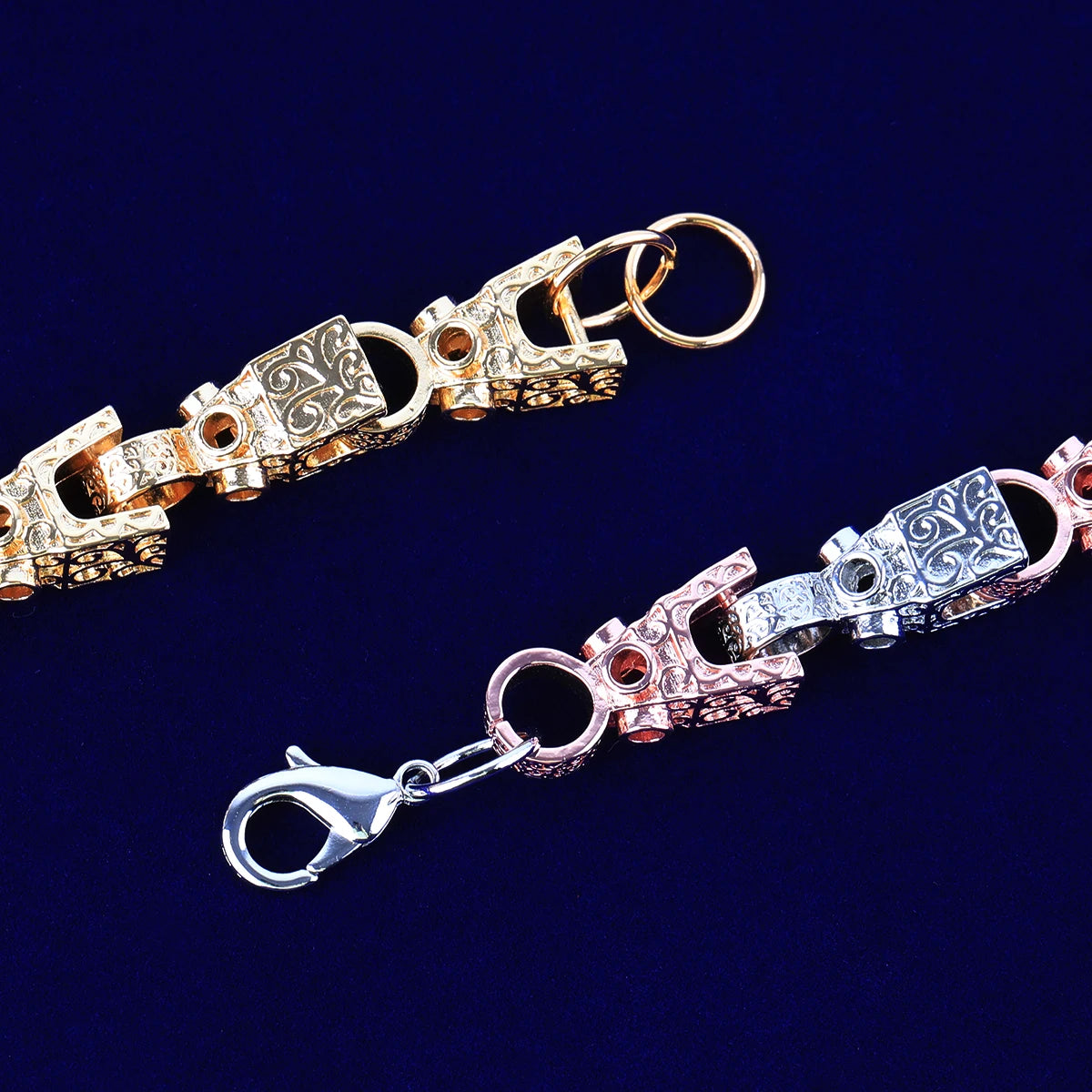 3D Block Bracelet | Two Tone Lobster Clasp Three D Block Chain Bracelet