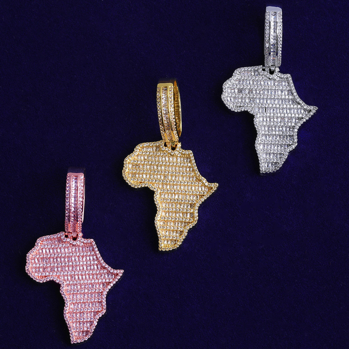 Mother Africa | VVS Diamond CZ Prong Set Africa Continent Hip Hop Baguette Stone Pendant