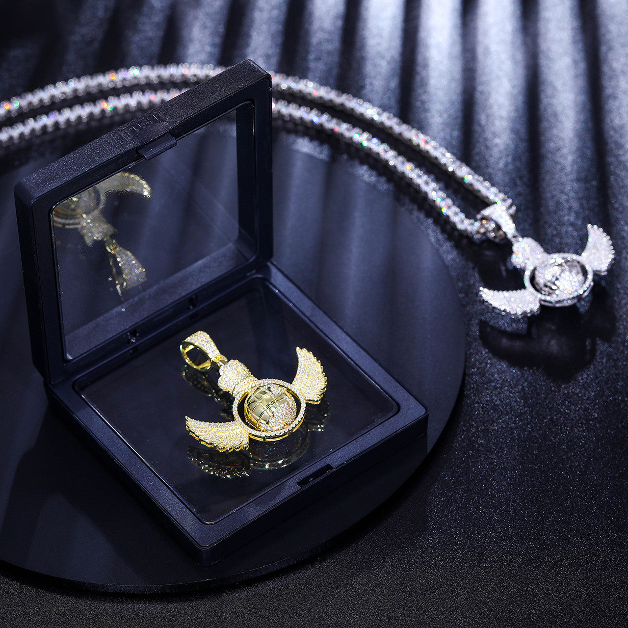 The King | Moissanite Diamond Rotating Globe Wings Crown Hip Hop Pendant