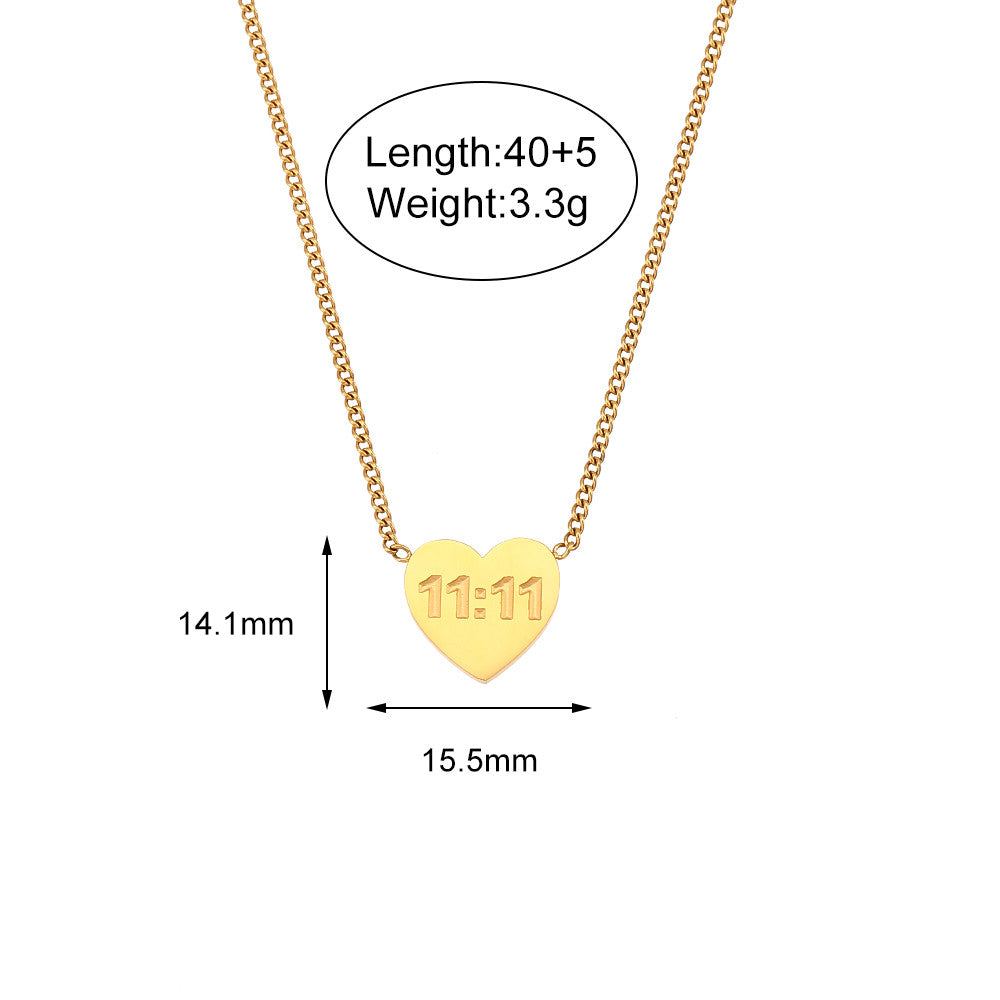 Ladies 18k Gold Stainless Steel Angel Numbers 11:11 Rectangle Pendant Plate Necklace