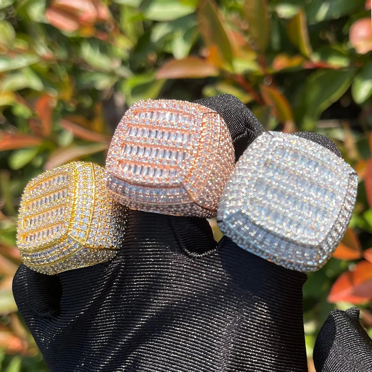 The Cold Front | Baguette & Round Stone VVS Diamond CZ Hip Hop Prong Set Rings