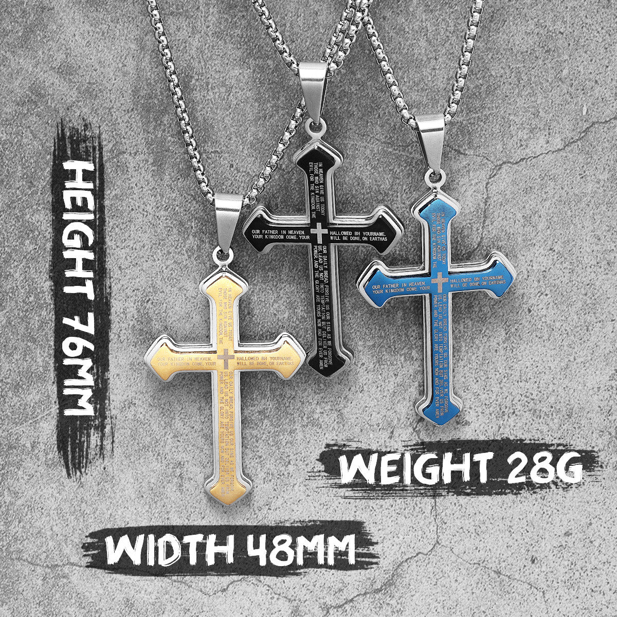 Layered Cross | 14k Gold Black Blue Solid Stainless Steel Hip Hop Street Style Cross Pendant