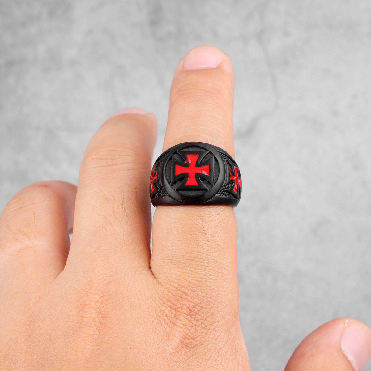 Templar Red Cross | 316L Black Stainless Steel Men's Rings Spiritual Protection Ring