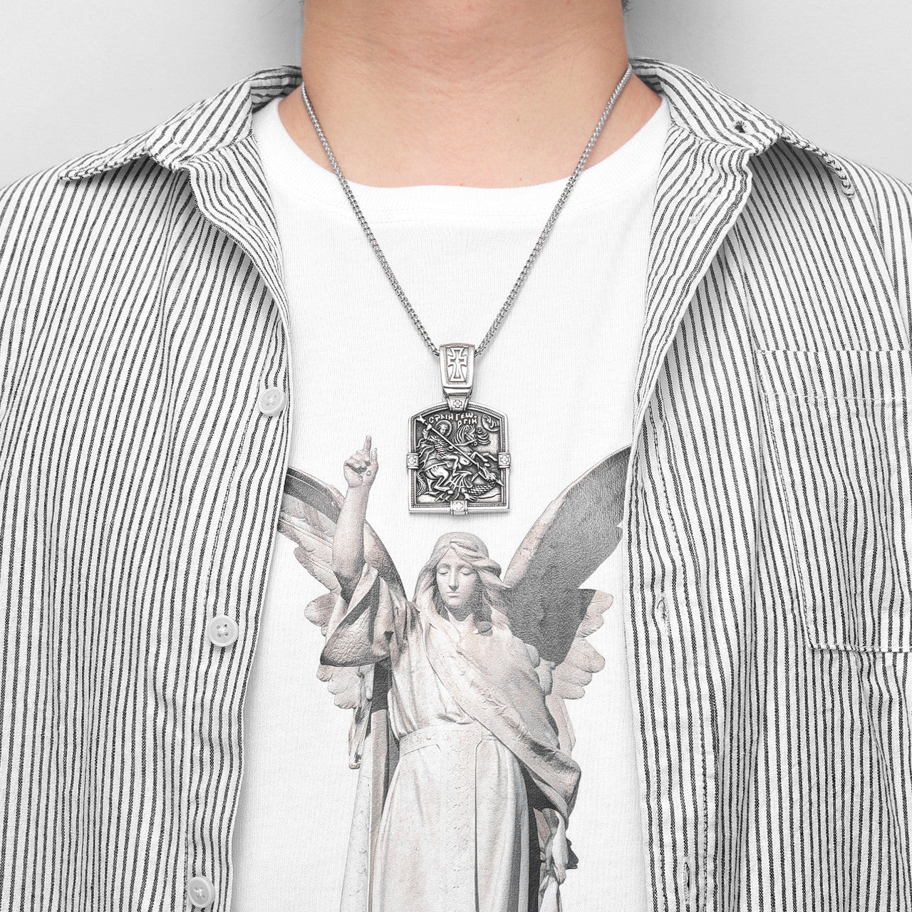 St George Slaying The Dragon | 316L No Fade Stainless Steel Christian Renaissance Era Pendant