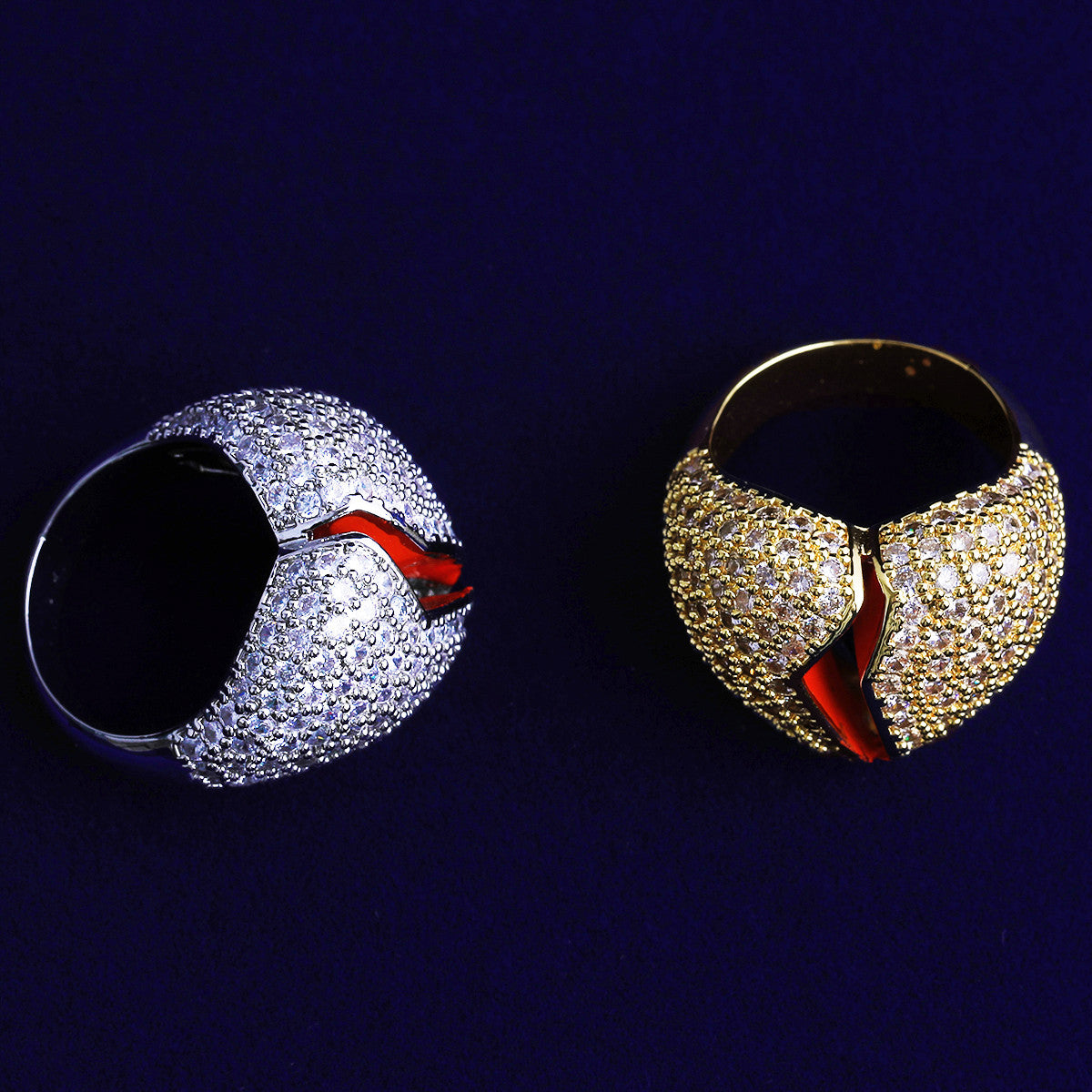 Heart Break | 24k 925 Silver Rose Gold VVS Diamond CZ Heart Broken Hip Hop Rings