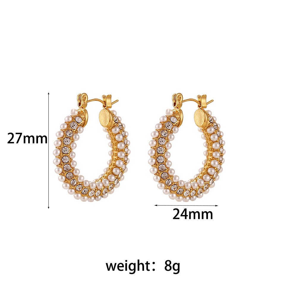 Ladies 10 styles Imitaion Pearl 18k Gold Waterproof Stainless Steel Earrings