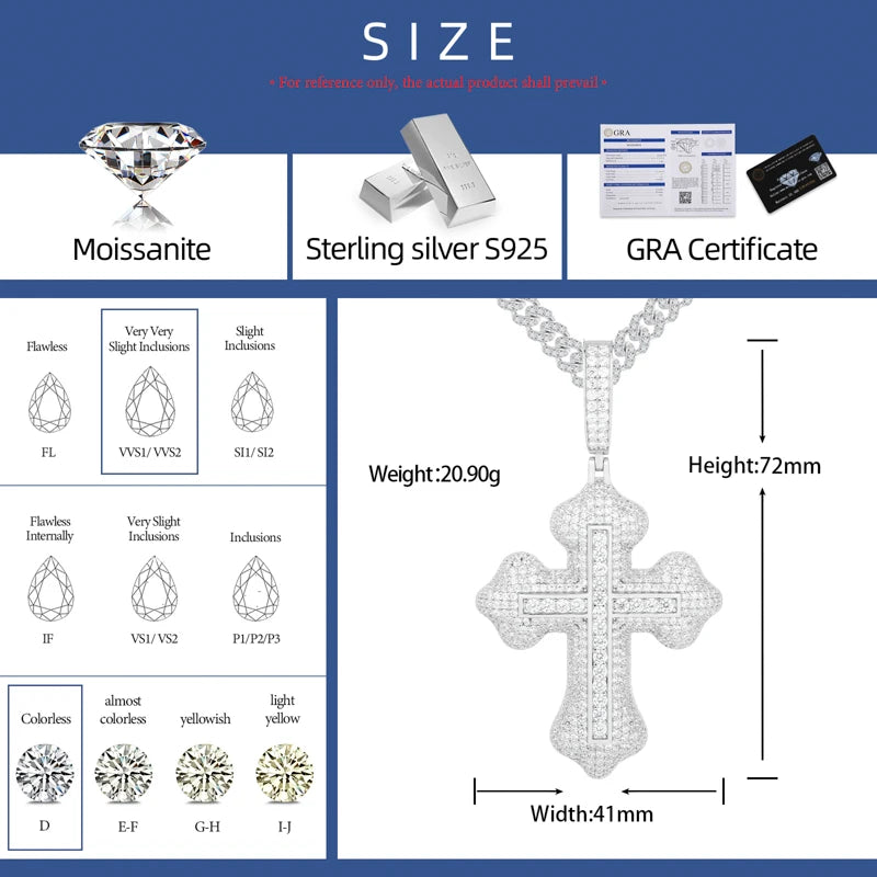 Spirit Within | Luxury Moissanite Diamond Solid 925 Silver Hip Hop Cross Pendant