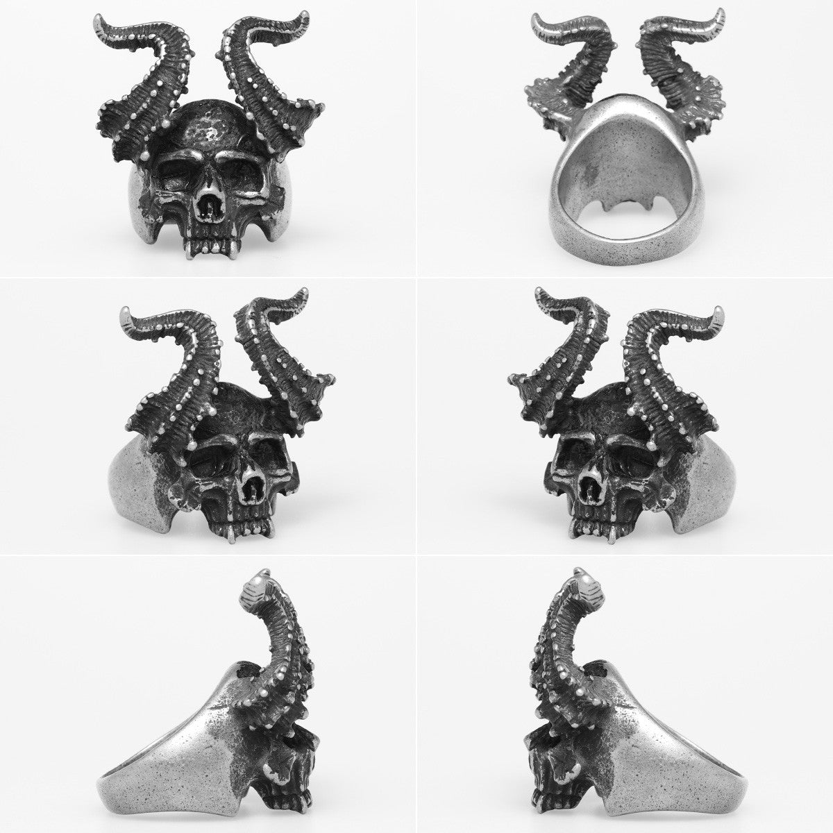 Vintage Black Maleficent 316L Stainless Steel Evil Skull Horn Men's Ring