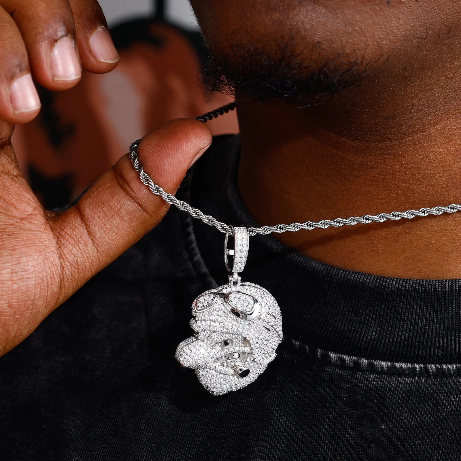 War Eagle | 925 Sterling Silver Moissanite Eagle Fighter Pilot Smoking Cigar Hip Hop Pendant