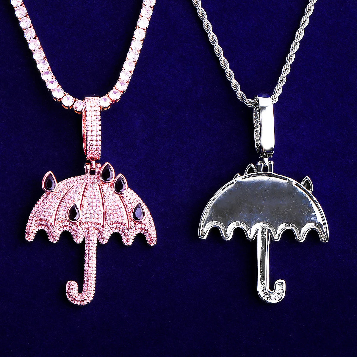 Rainfall | VVS Diamond CZ Iced Bling Out Umbrella Rain Falling Hip Hop Pendant