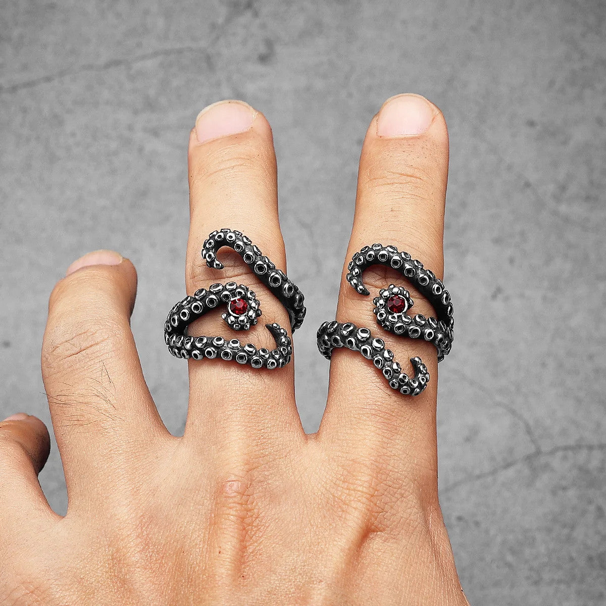 Tentacles | No Fade Stainless Steel Octopus Ruby Eye Street Style Rings