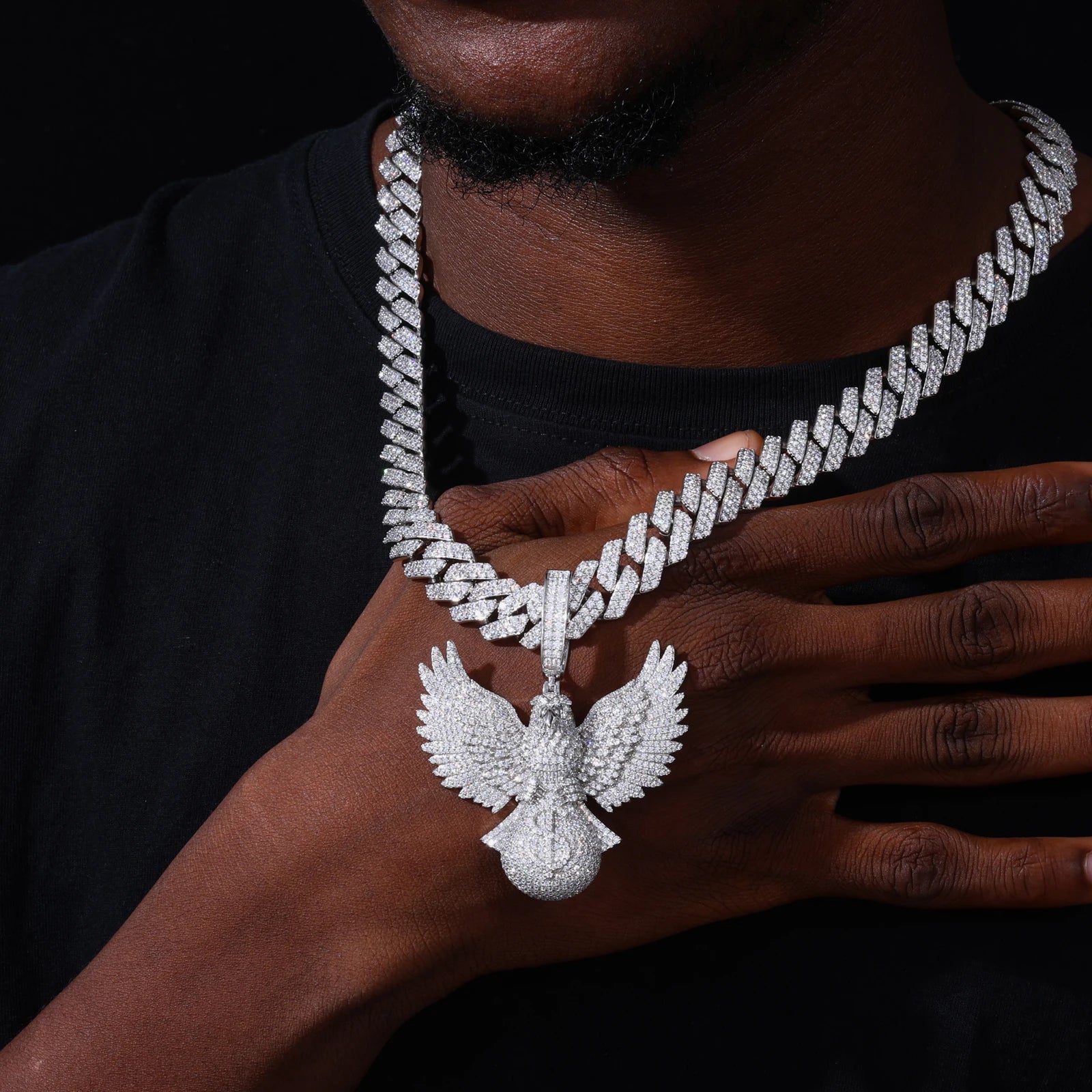 Fly High | Moissanite Diamond 925 Silver Soaring Eagle Holding Money Bag Iced Pendant