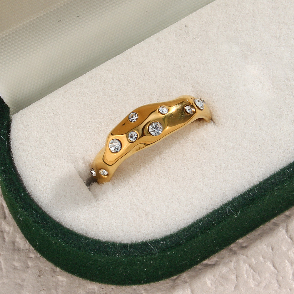 18k Gold Stainless Steel Art Deco Snake Waterproof CZ Crystal Ring