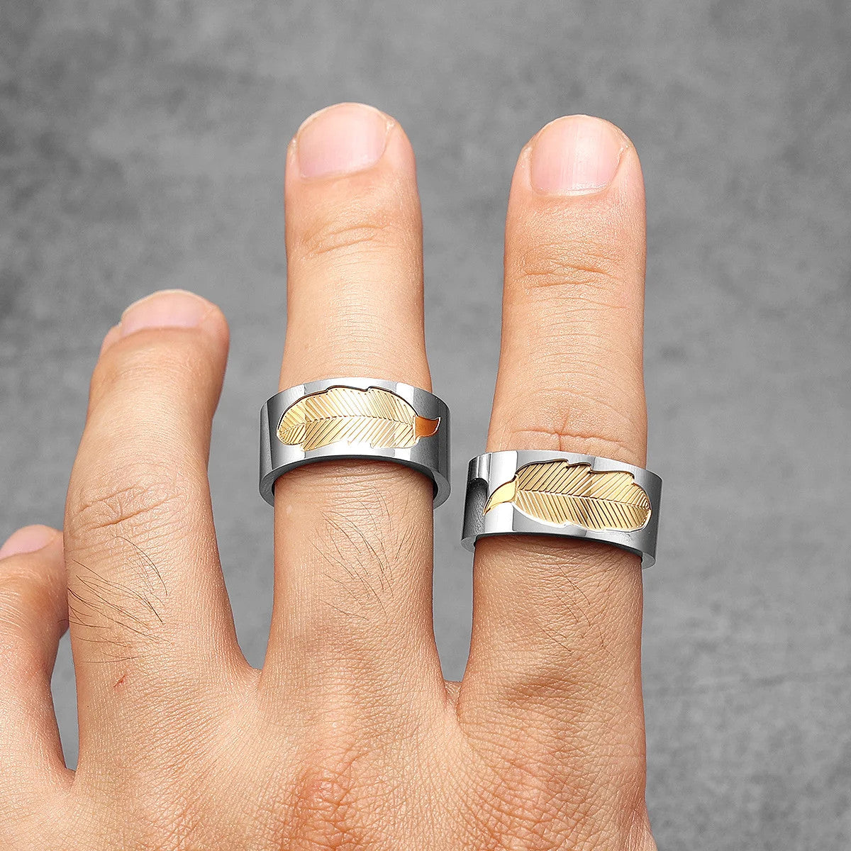 Fossil Leaf | 316L Solid Stainless Steel Gold Accented Luxury Designer Mens Rings
