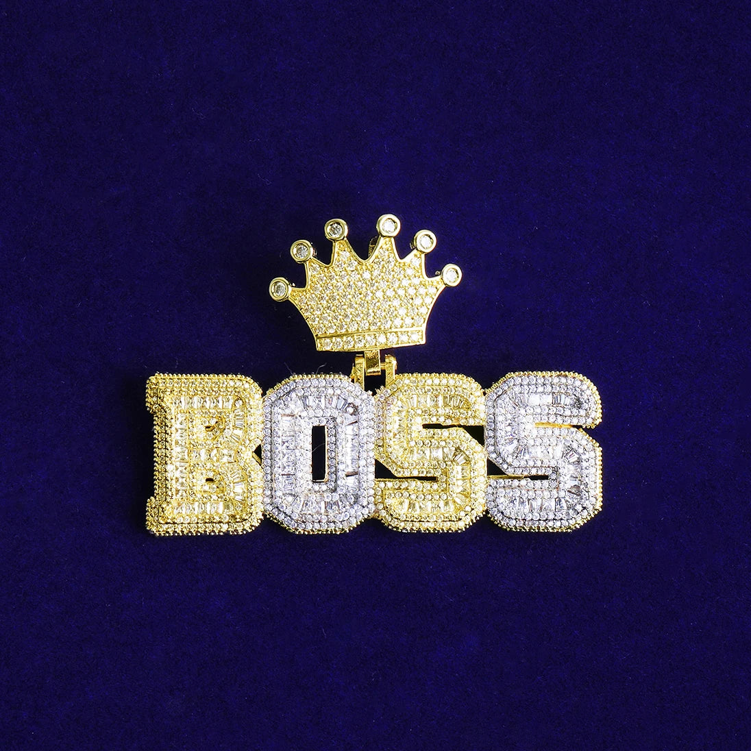 Crowned Boss | VVS Diamond CZ Iced Blinged Out "Boss" Two Tone Hip Hop Pendant
