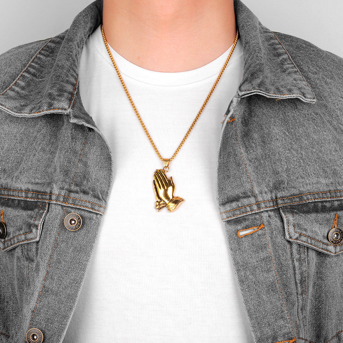 The Power Of Prayer | 14k Gold Over No Fade Stainless Steel Prayer Hands Hip Hop Pendant