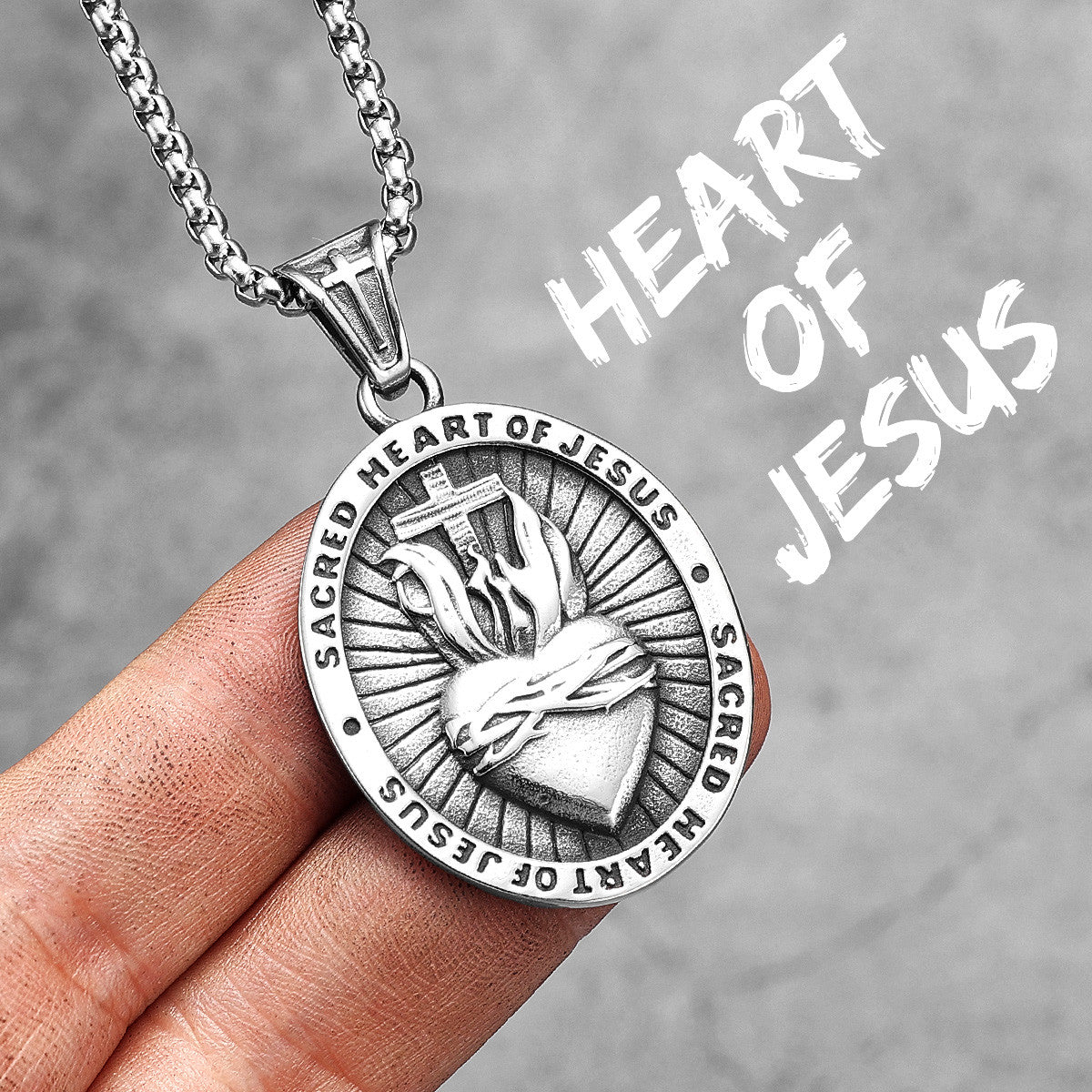 Sacred Heart of Jesus | Stainless Steel Fire Heart Spiritual Street Wear Cross Pendant