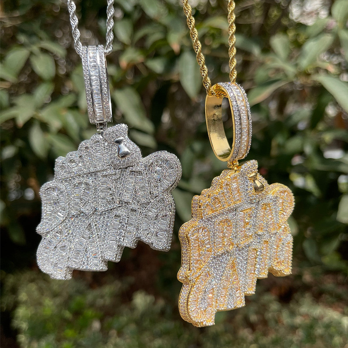 Bread Gang | 24k Gold 925 Silver Baguette Stone Blinged Out Money Bag Hip Hop Pendants