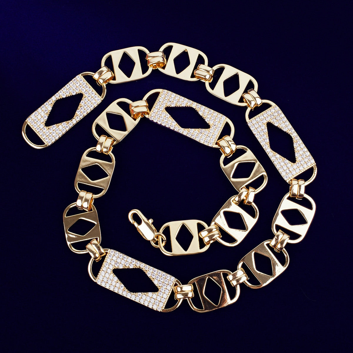 Mens Diamond Cut Rolo Link Flooded Ice Prong Set Chain Necklaces