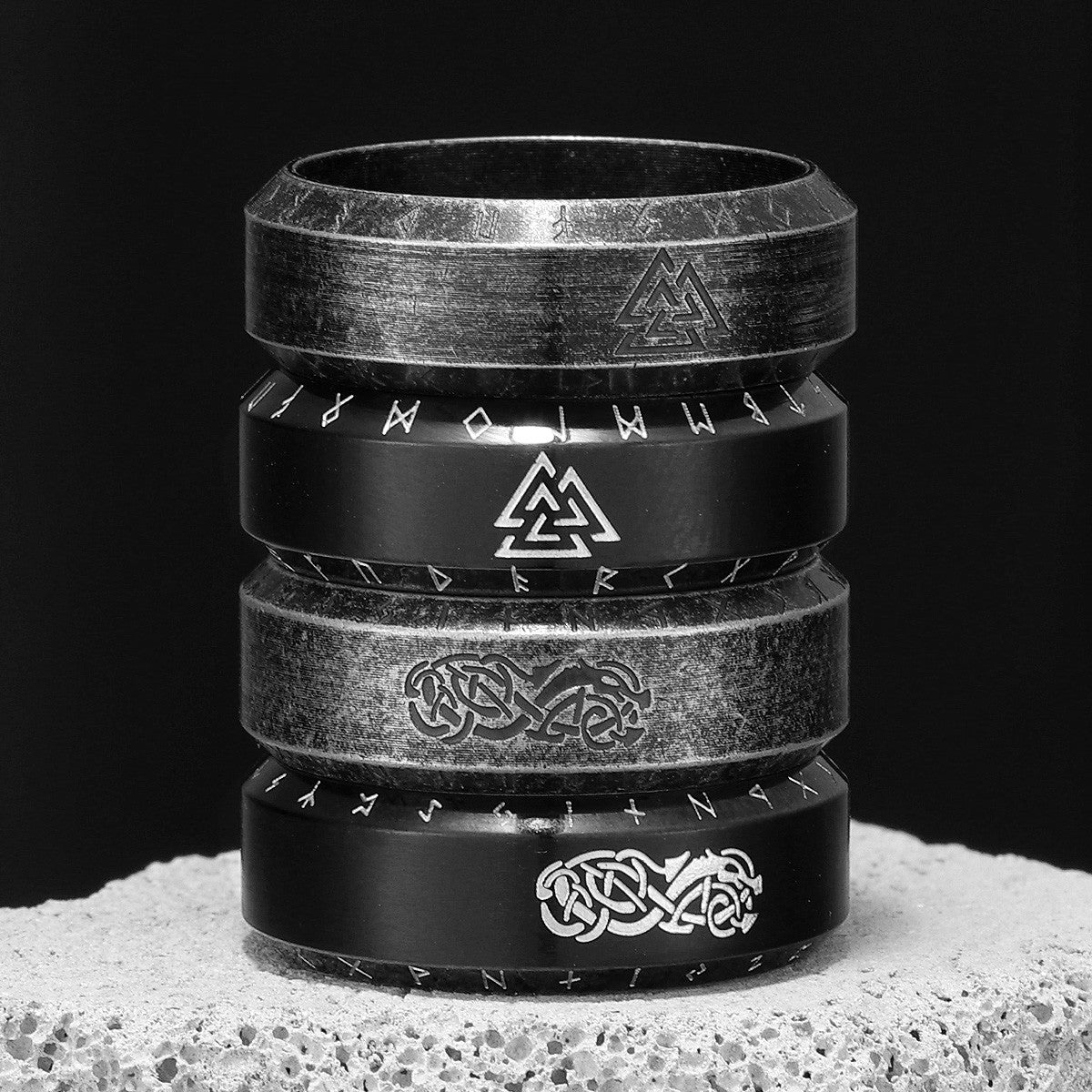 Steel Black Collection | 316L Black Stainless Steel Vintage Look Myth Of Odin Rings