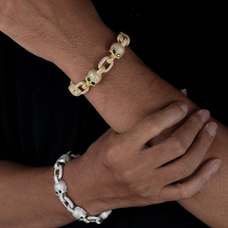 Chilled Skull | Solid Sterling Silver Moissanite Diamond Iced Designer Hip Hop Link Bracelet