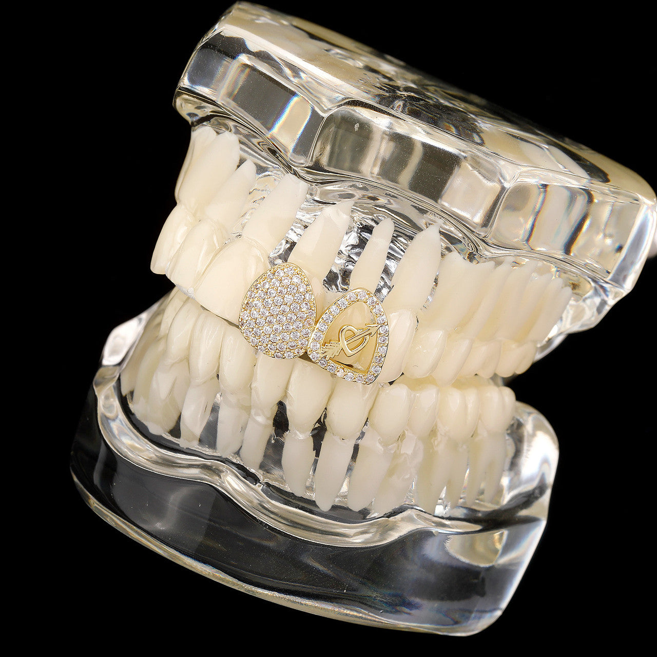 Game Spitta | Love Heart Arrow Double Tooth VVZ Damond CZ Hip Hop Teeth Grillz