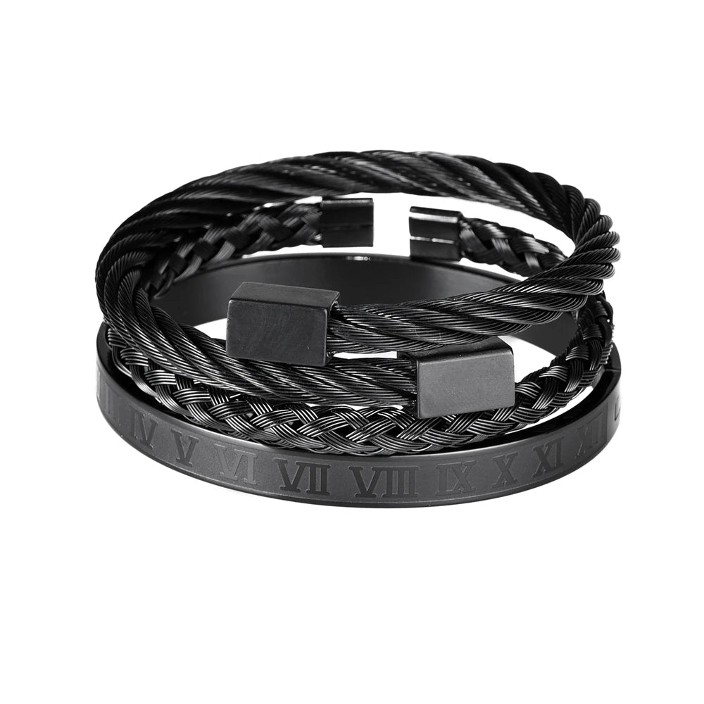 Wrist Candy | Men's Luxury 3 Piece Stainless Steel Roman Numeral Hip Hop Bracelets