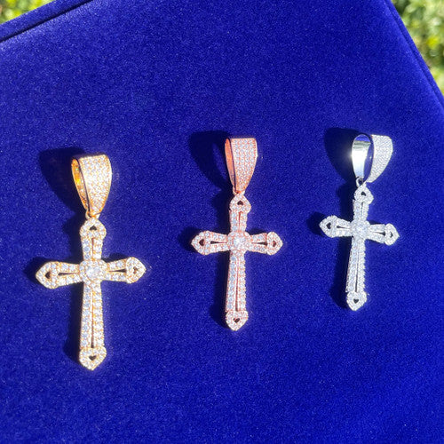 Passion Cross | Prong Set Heart Center Stone 24k 925 Silver Rose Cross Necklace