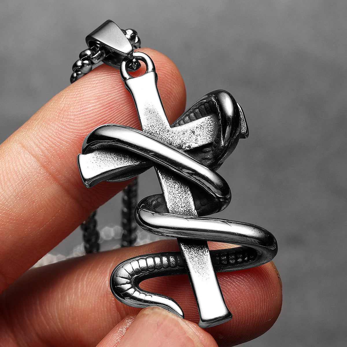 Snake Cross | Solid Stainless Steel Artistic Styling Serpent Cross Street Wear Pendant