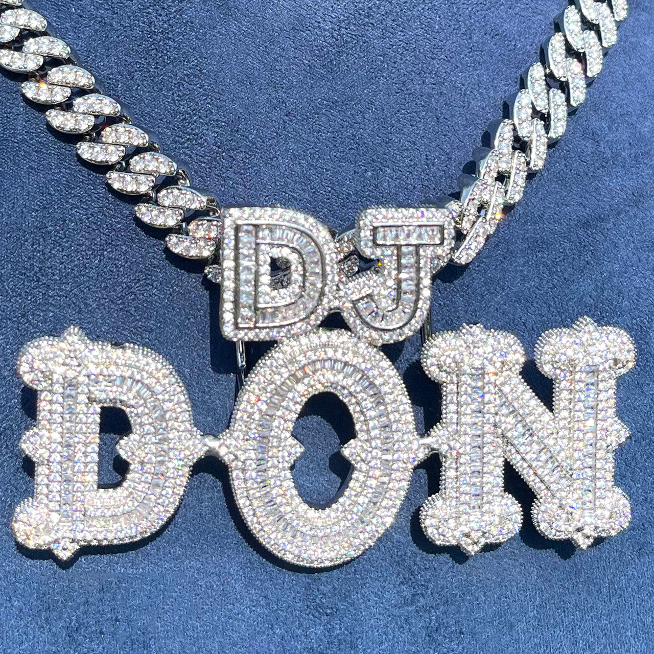 Leveled | VVS Diamond CZ 2 Level Iced Script Letter Blinged Out Nameplate Pendant