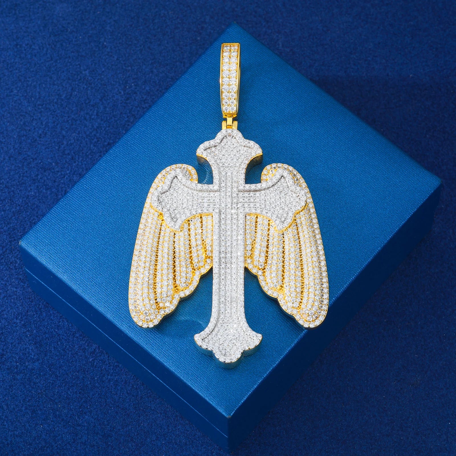 The Bling Angel | VVS Moissanite Diamond Angel Wings Cross 925 Silver Hip Hop Pendant