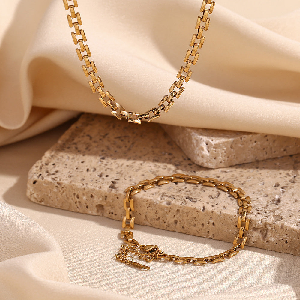 Ladies 18k Gold Stainless Steep Square Handmade Waterproof Chain Bracelet