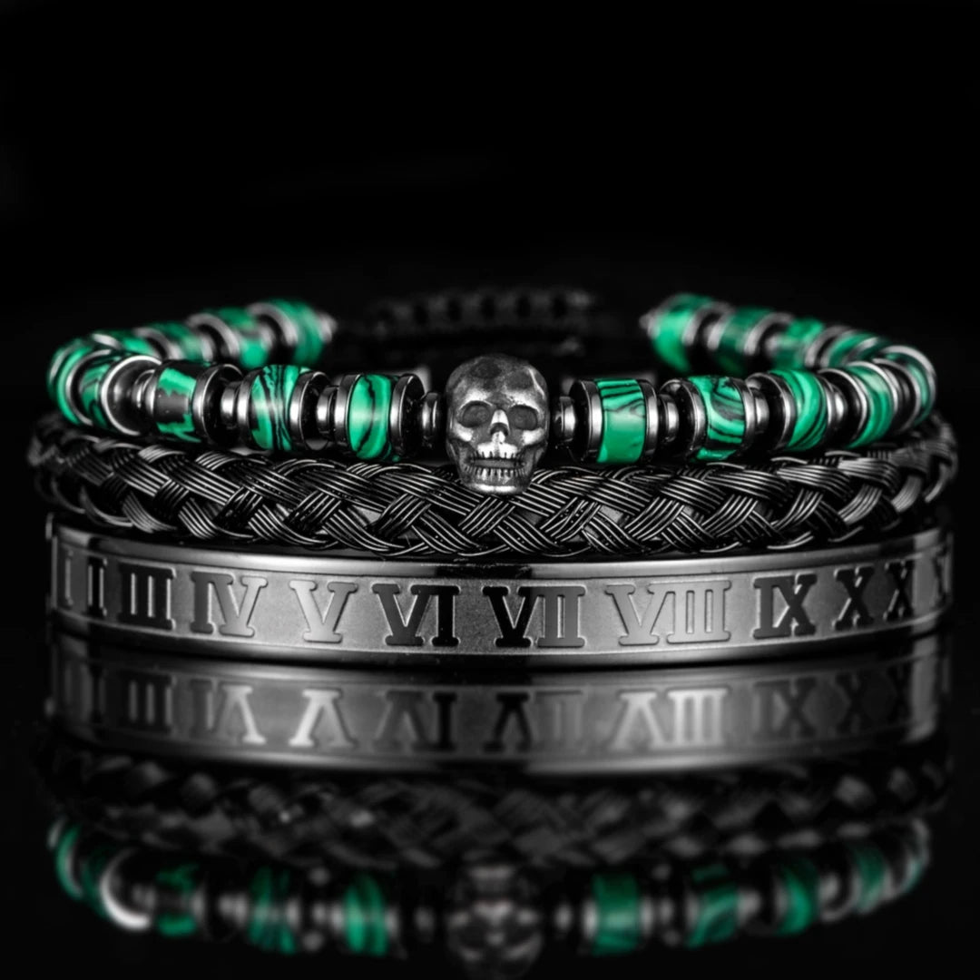 Skull Fire | Luxury 3pcs/set Men's Natural Stone Beads Hip Hop Bracelet Set