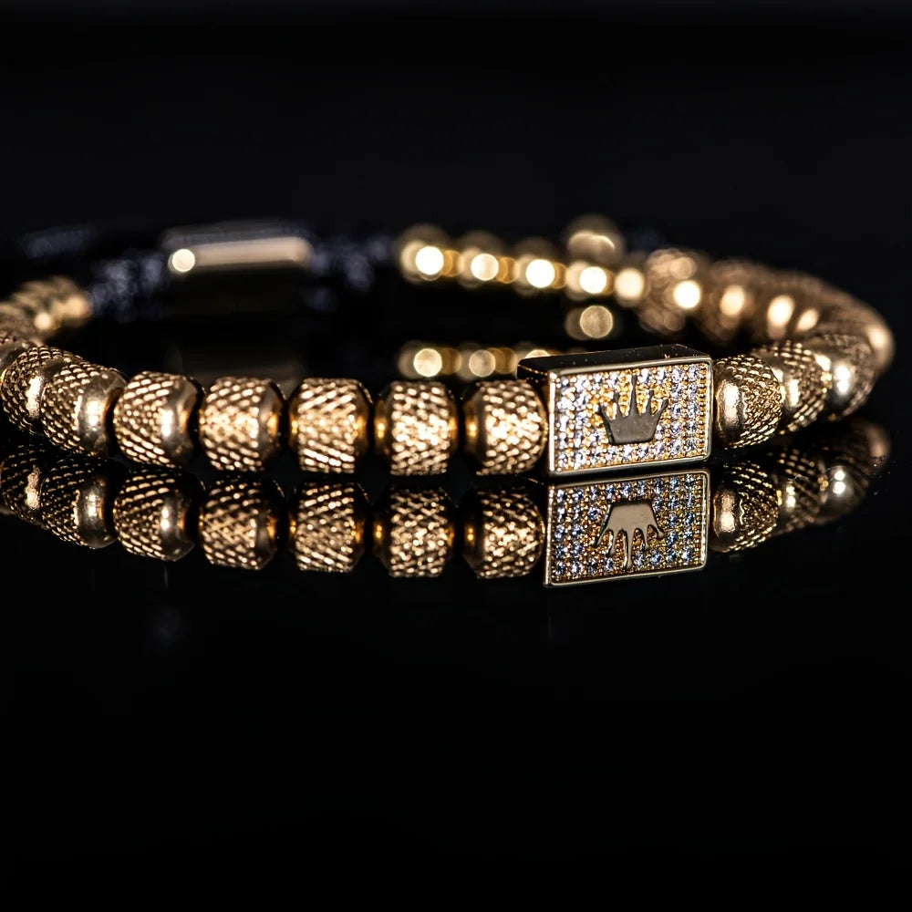 Throne | VVS Diamond CZ Micro-Set Luxury Stainless Steel 18k Gold Bead Bracelet